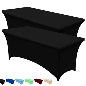 Black Spandex Fitted Tablecloths for 6 foot tables Set of 2